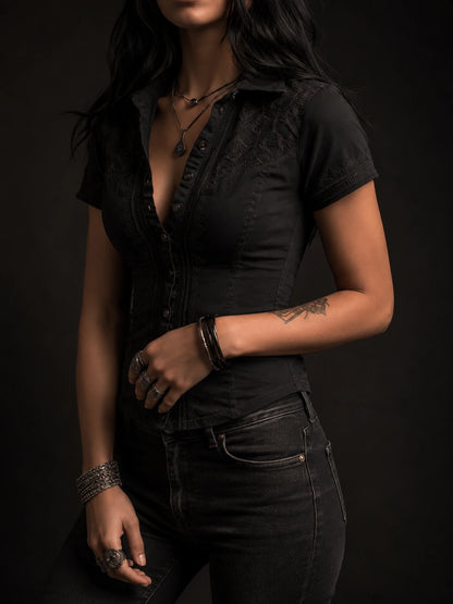 Gothic Black Utility Corset Shirt