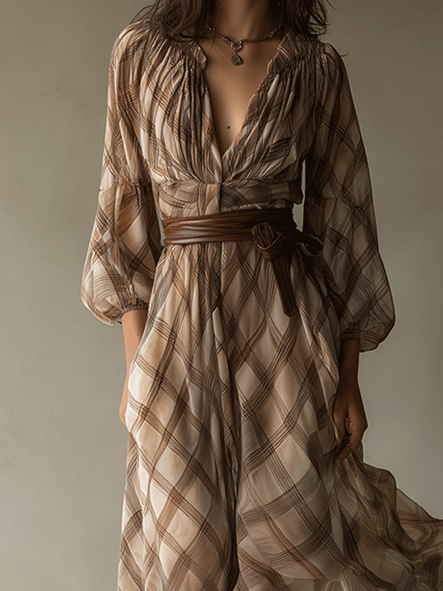 Romantic Retro Plaid Midi Dress