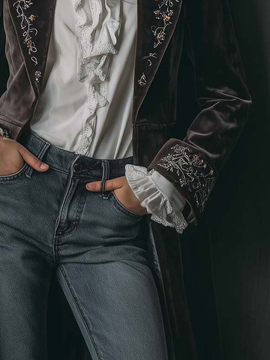 Embroidered Velvet Long Coat – Baroque Brown