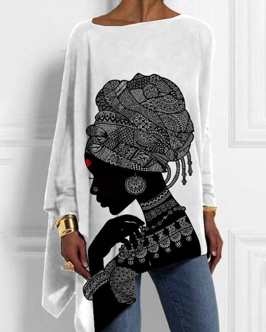 Black and White African Mom Irregular Top