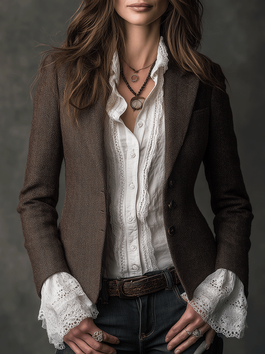 Vintage Brown Tweed Blend Tailored Blazer