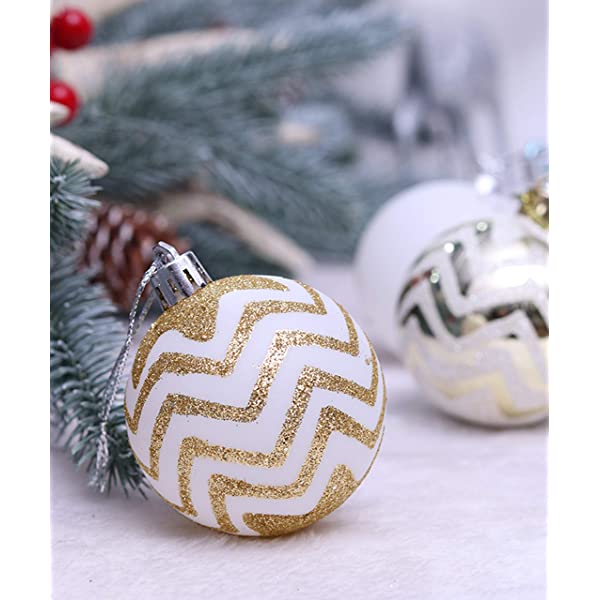 30PCS Christmas Balls Ornaments,60MM Gold&White Painted Shatterproof Festive Wedding Hanging Ornaments Christmas Tree Decoration