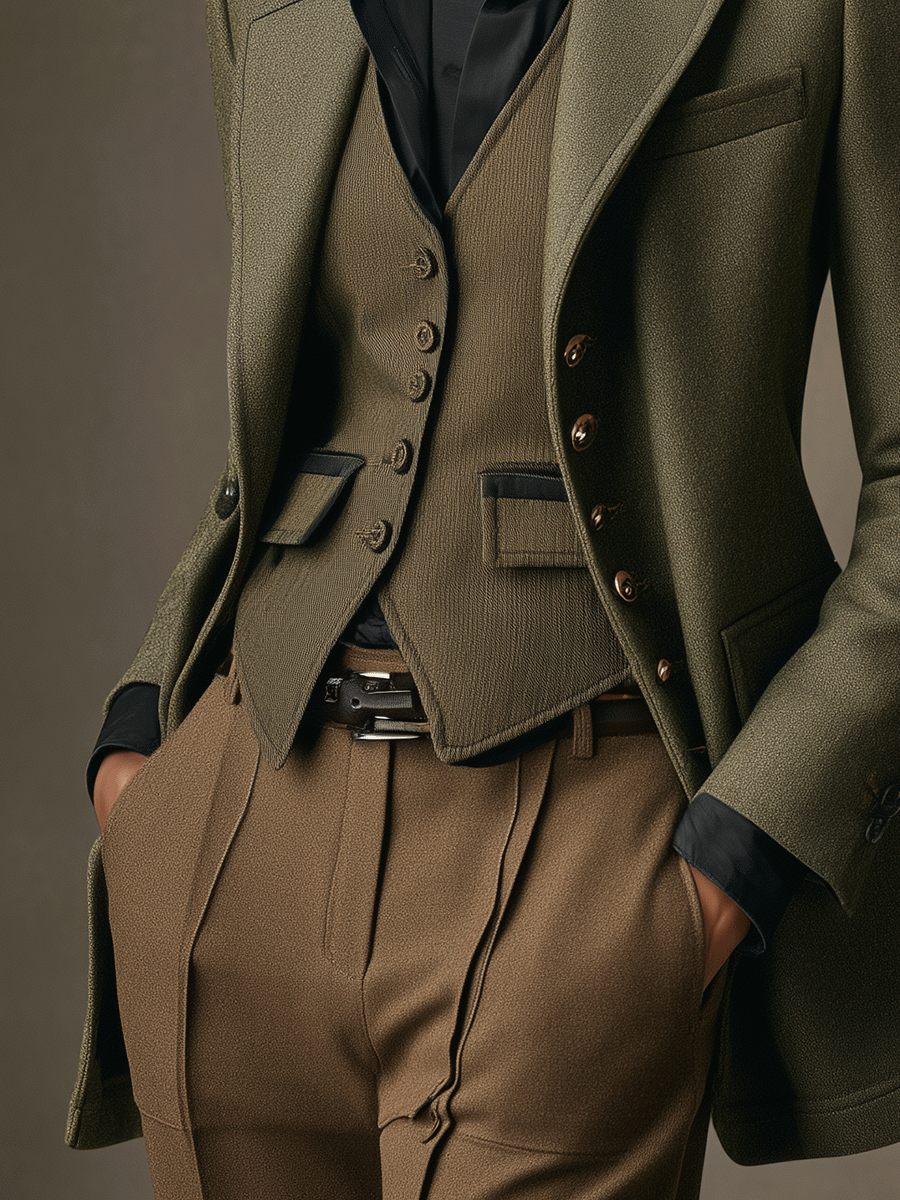 Vintage Structured Military-Inspired Wool Blazer