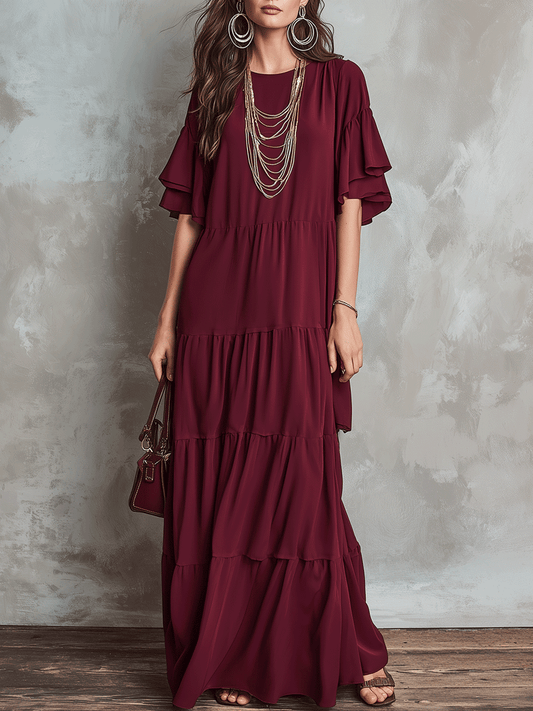 Bohemian Burgundy Tiered Maxi Dress