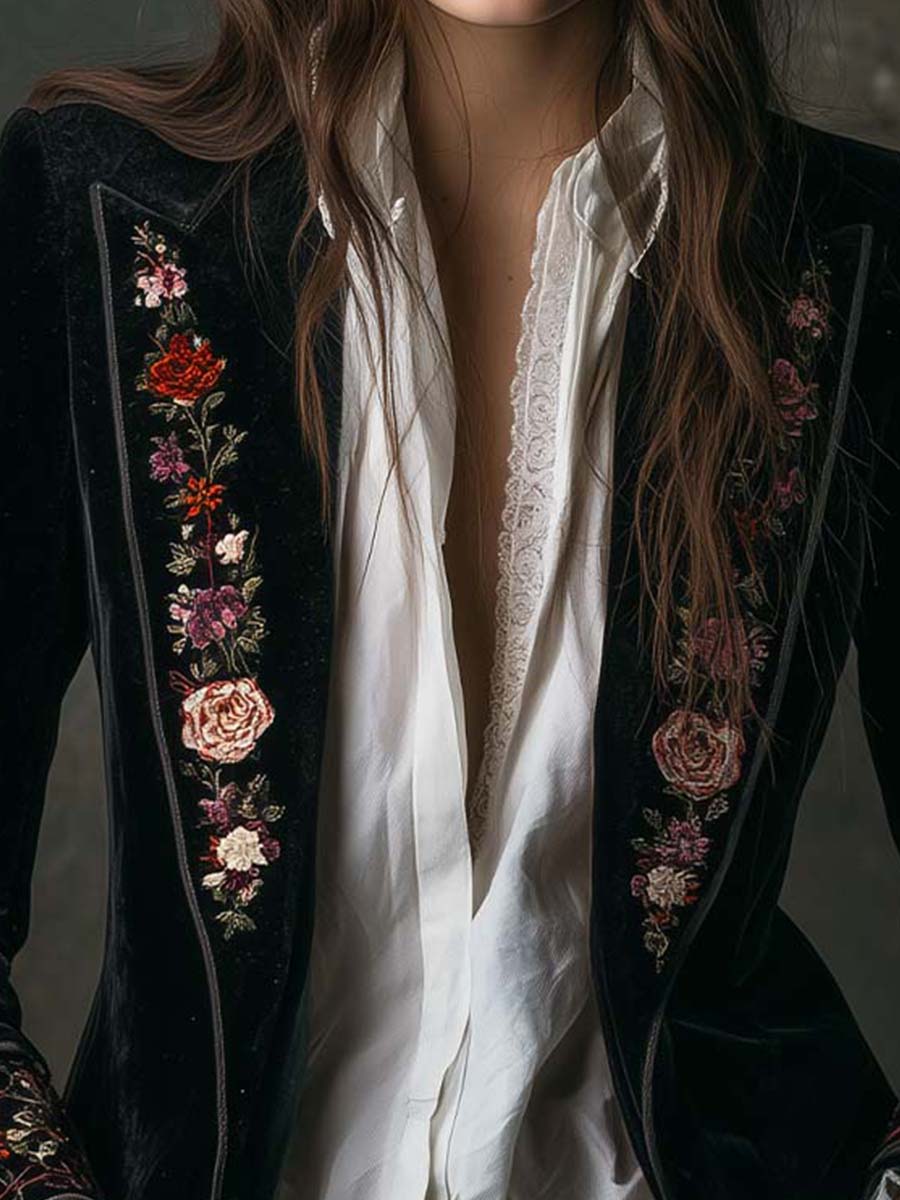 Vintage Floral Embroidered Velvet Blazer – Quiet Bohemian Luxury