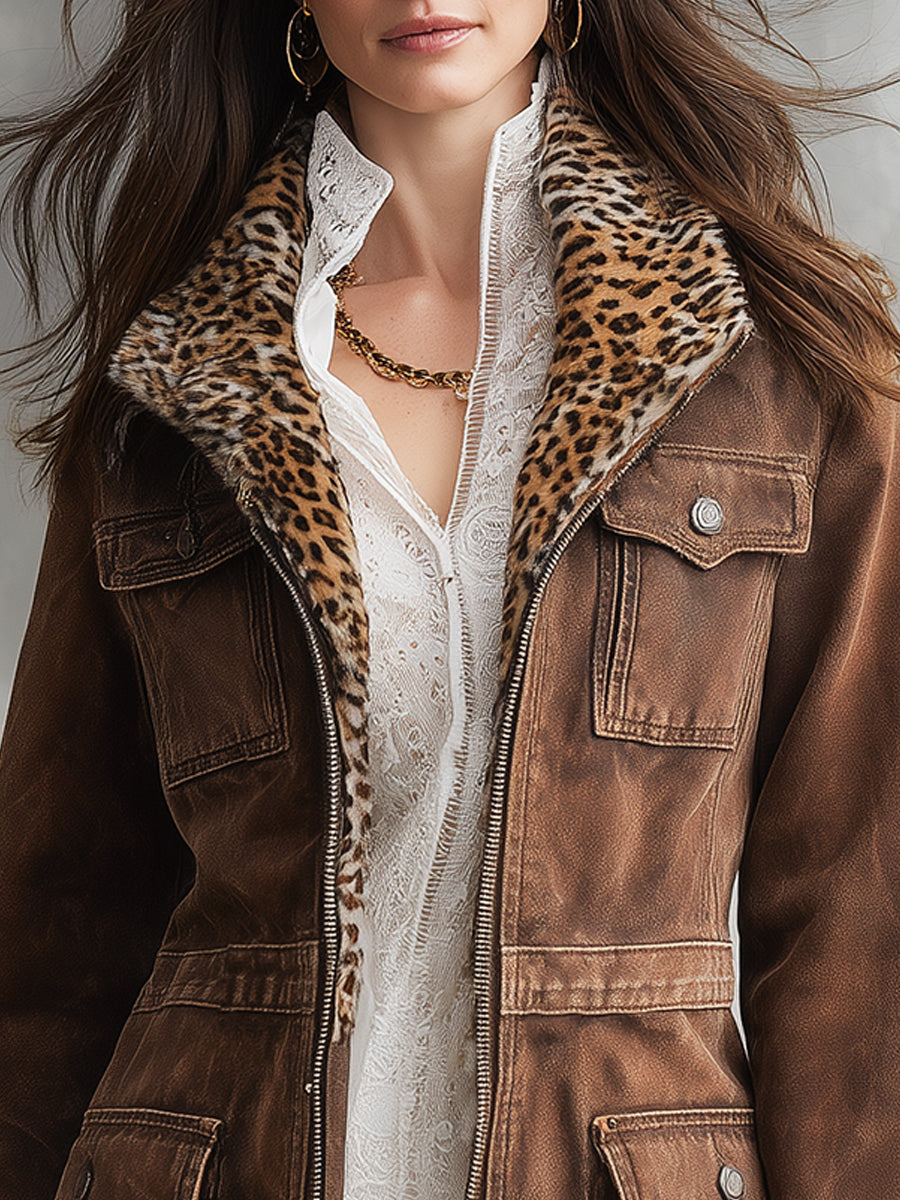 Bohemian Detachable Faux Fur Collar Washed Denim Jacket