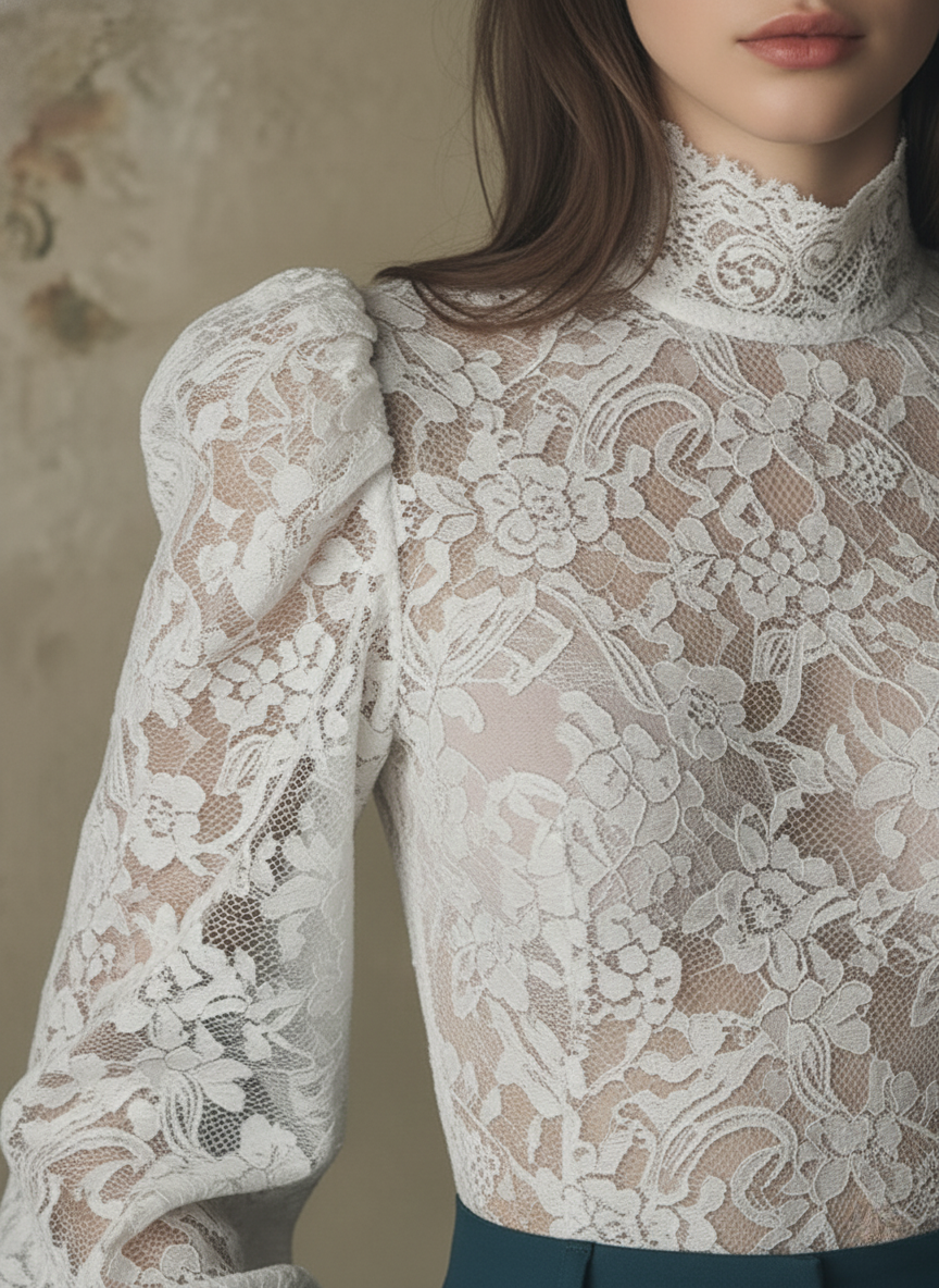 The Elegant Lace High-Neck Blouse