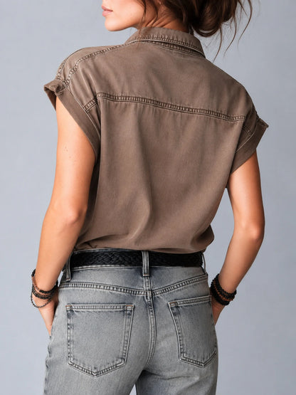 Retro Contrast Stitching Pocket Short-Sleeved Shirt