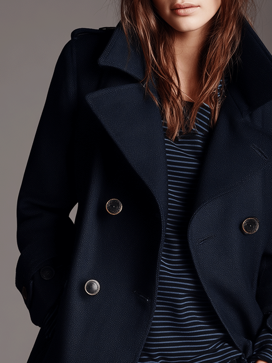 Classic Everyday Navy Double-Breasted Coat