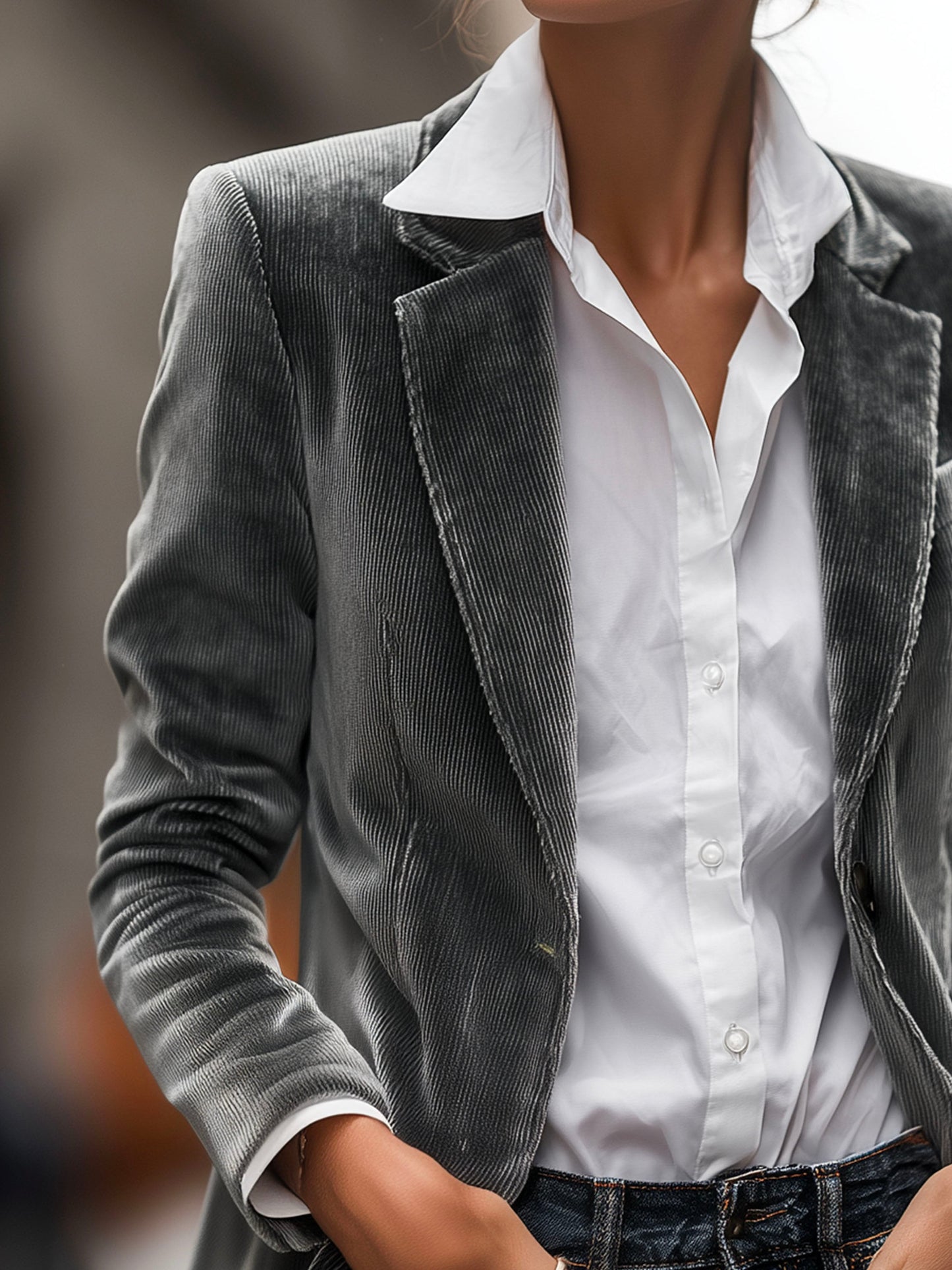 Chic Soft Velvet Texture Tailored Single-Breasted Blazer