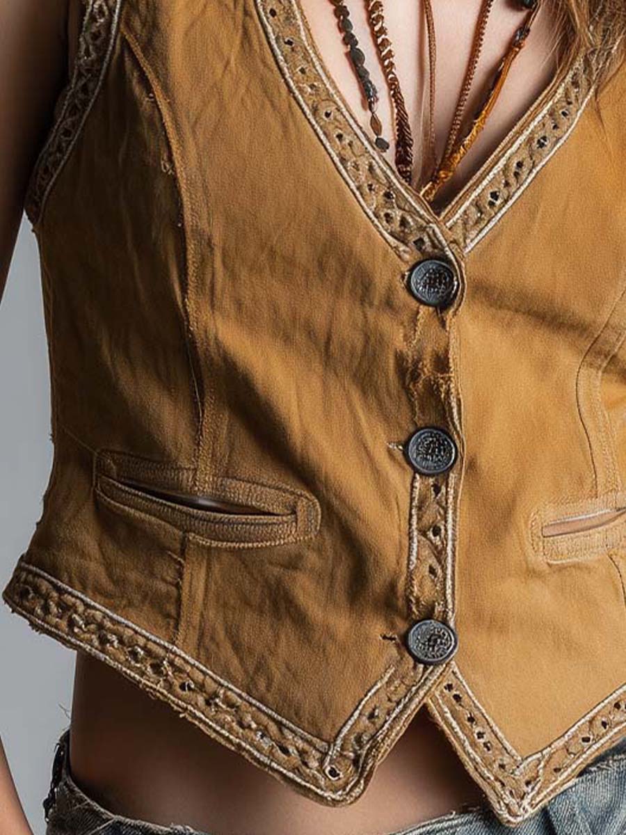 Western Bohemian Style Vintage Washed  Vest
