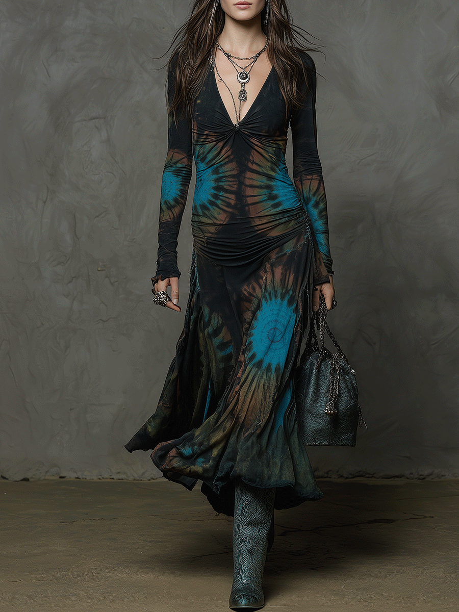 Vintage Bohemian Exquisite Tie-Dye Mysterious Maxi Dress
