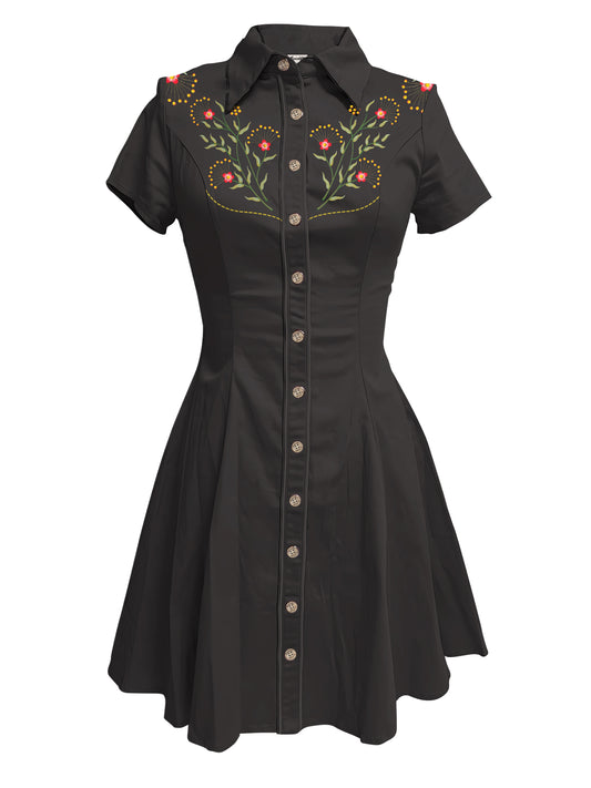 Yellow And Red Flowers - 100% Cotton Dress