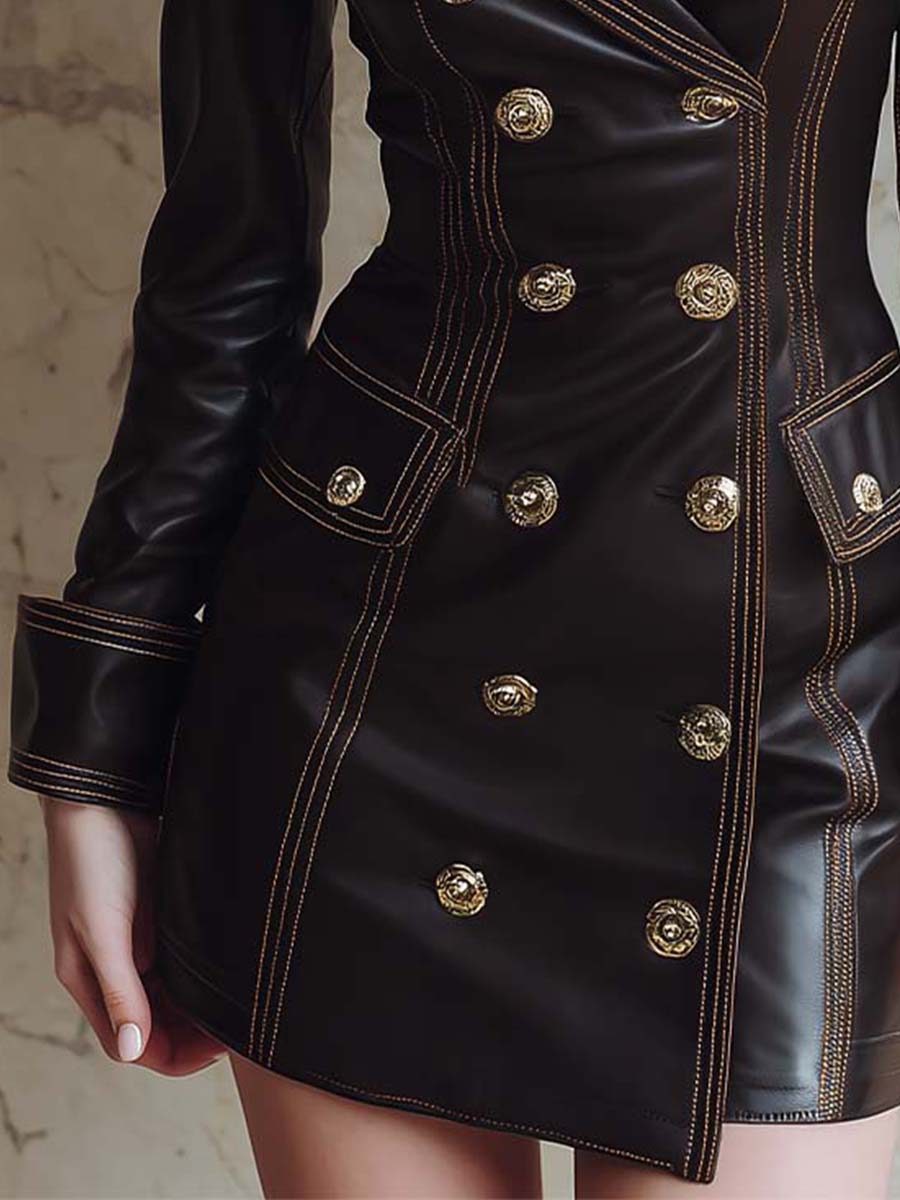 Vintage Military Eco-Leather Blazer Dress