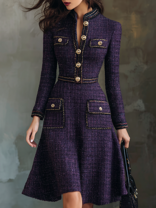 Vintage Buttons Chanel Style  Tweed Midi Dress