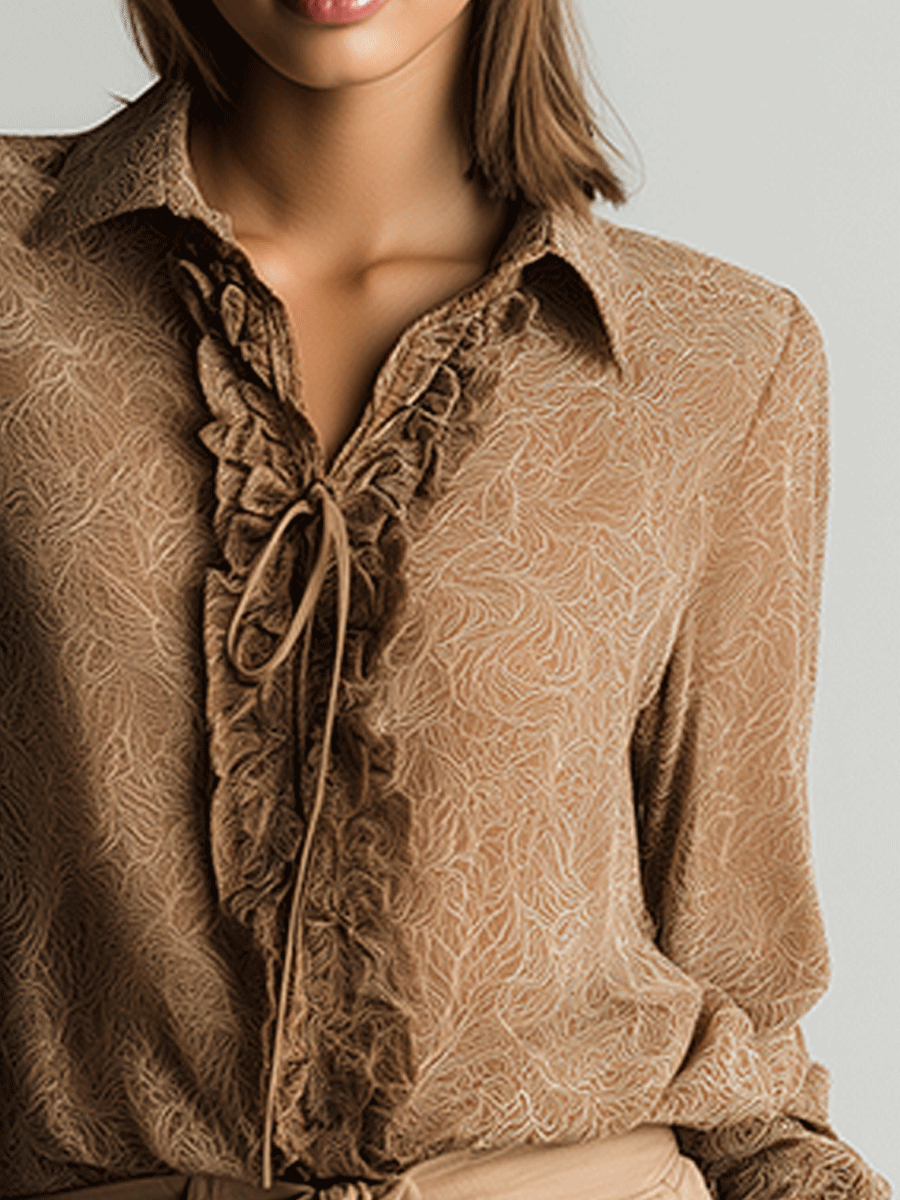 Vintage Ruffled Tie Floral Print Chiffon Shirt