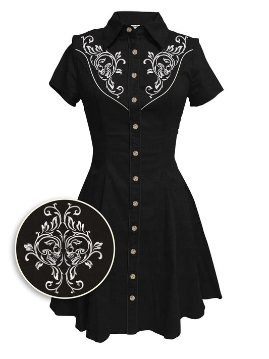[Embroidery]Skull Flower - 100% Cotton Dress