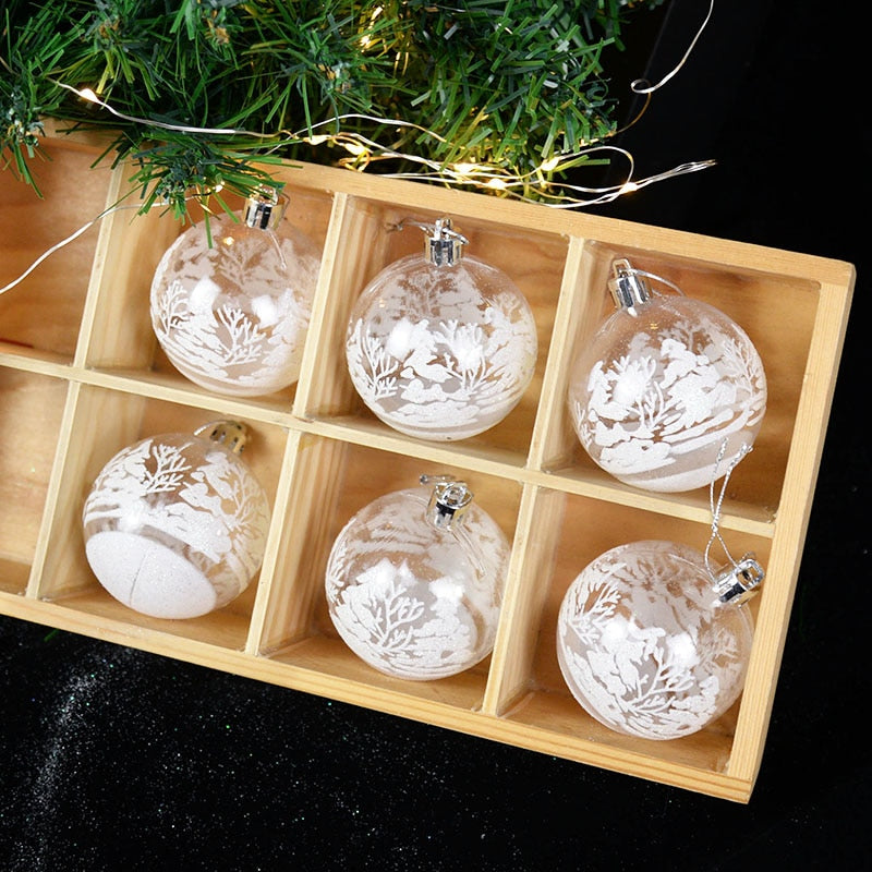 6pcs/6cm Transparent Snow Christmas Balls Pendants for Christmas Tree Decoration