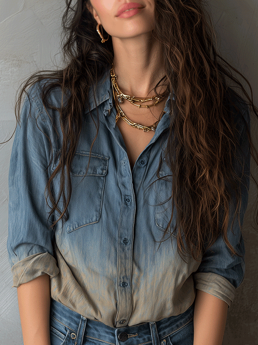 Vintage Casual Gradient Denim Shirt
