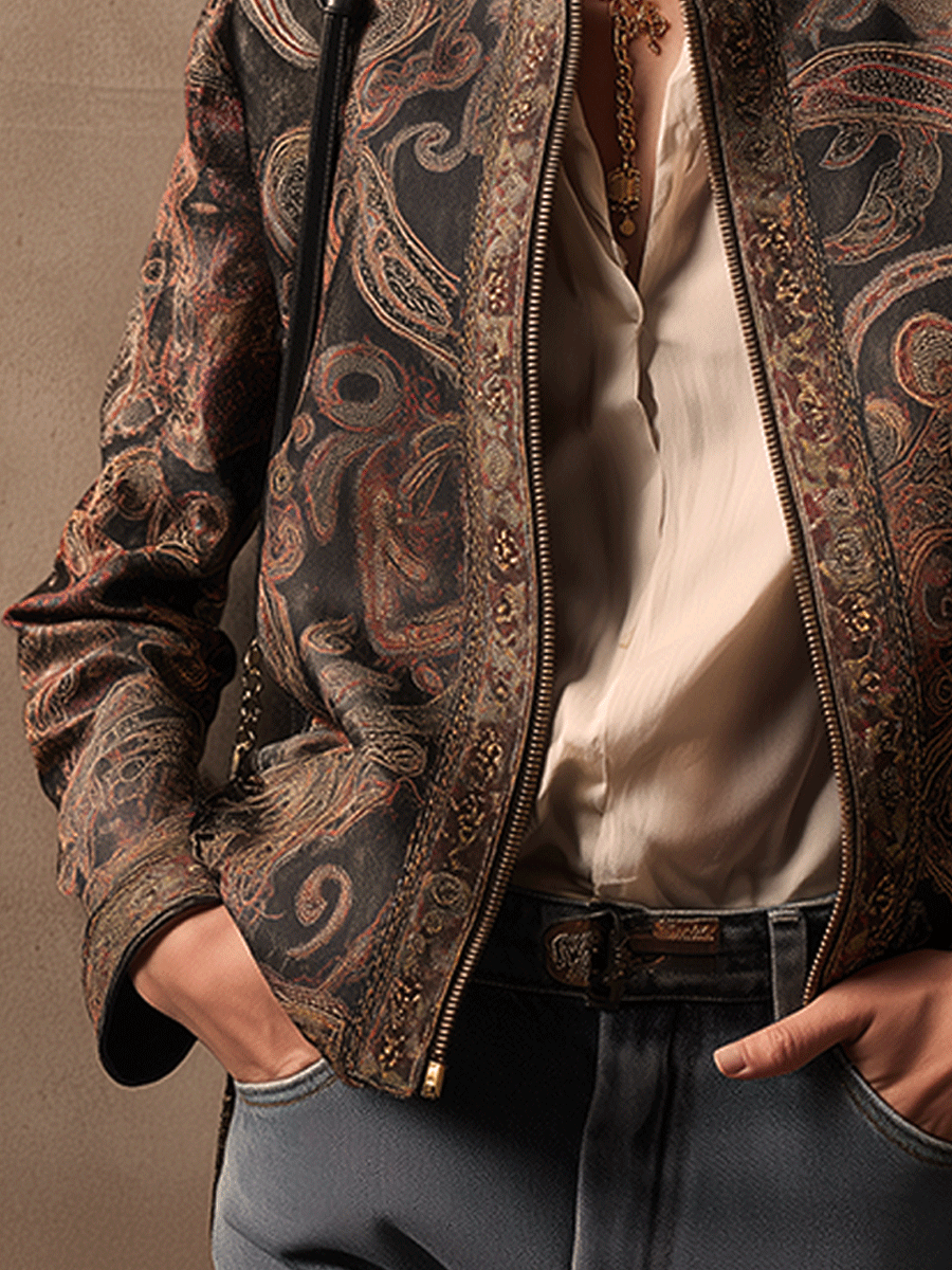 Vintage Bohemian Baroque Paisley Cropped Jacket