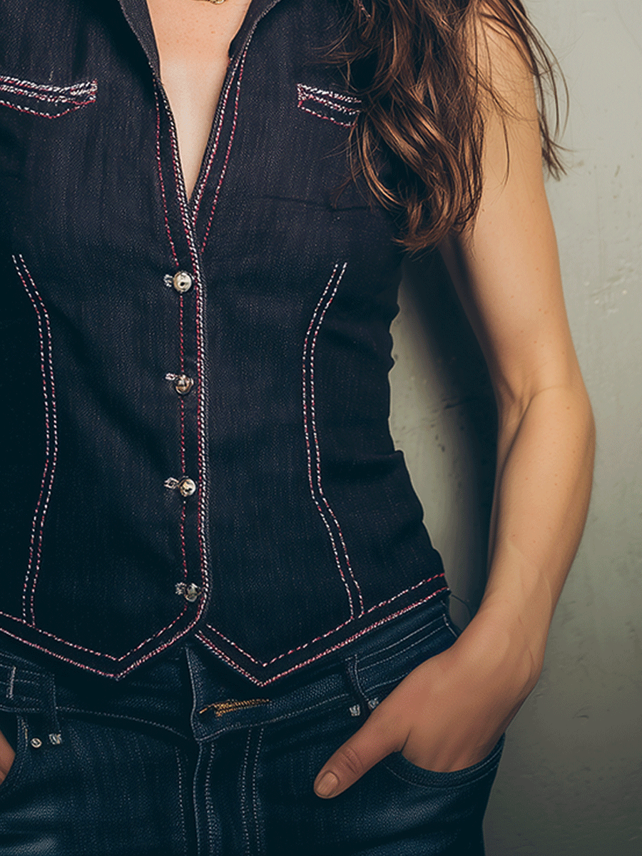 Fashion Indigo Denim Slim Fit Vest