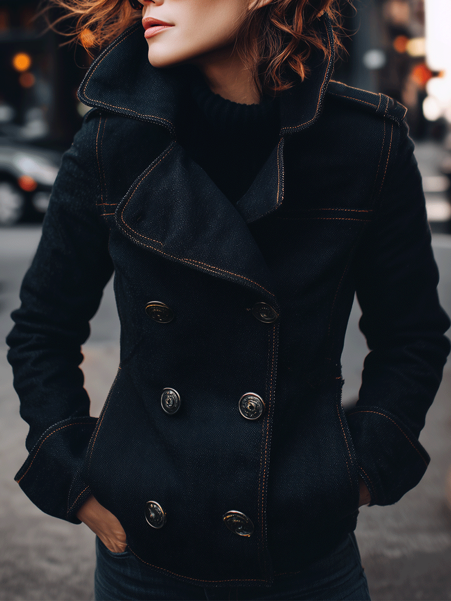 Chic Structured Oversized Collar Peacoat