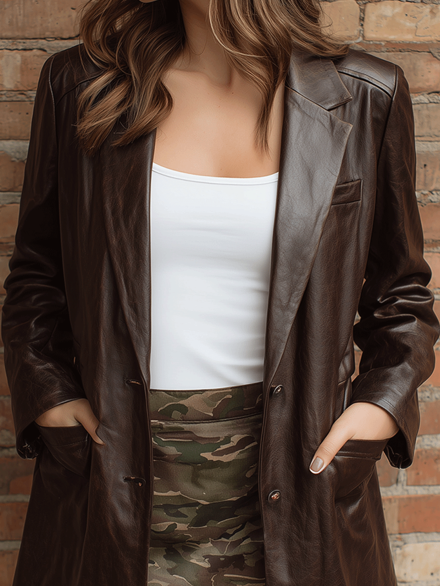 Urban Retro Brown Faux Leather Suit