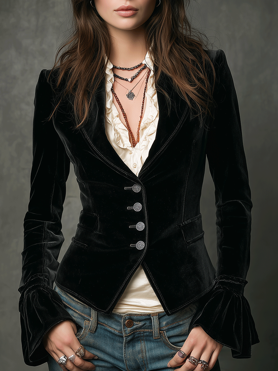 Classic Black Velvet Tailored Blazer