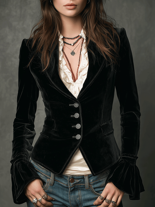 Classic Black Velvet Tailored Blazer