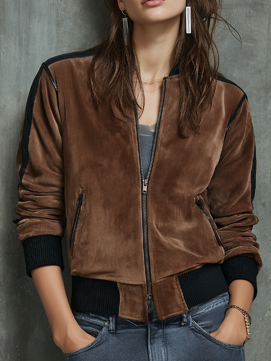 Retro Contrast Color Trim Velvet Jacket