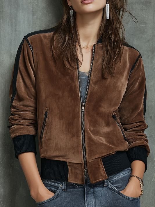 Retro Contrast Color Trim Velvet Jacket