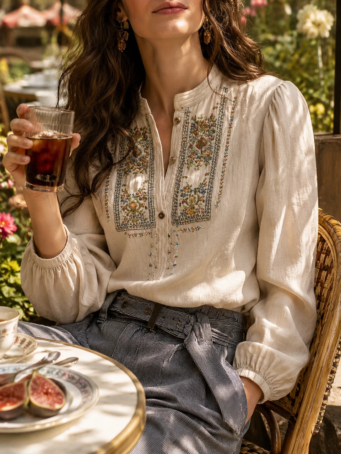 Vintage Embroidered Boho Linen Blouse