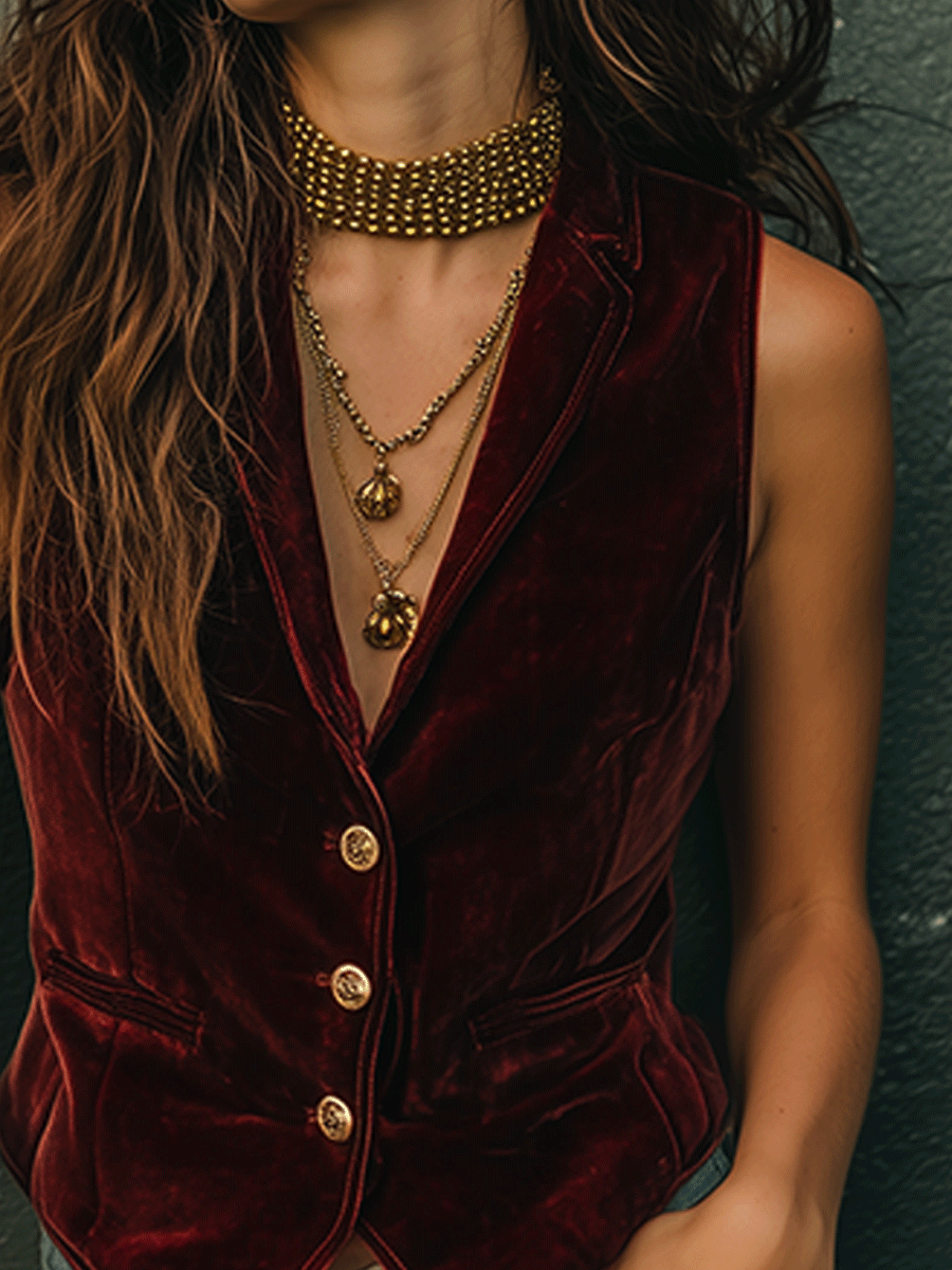 Vintage Burgundy Velvet Vest