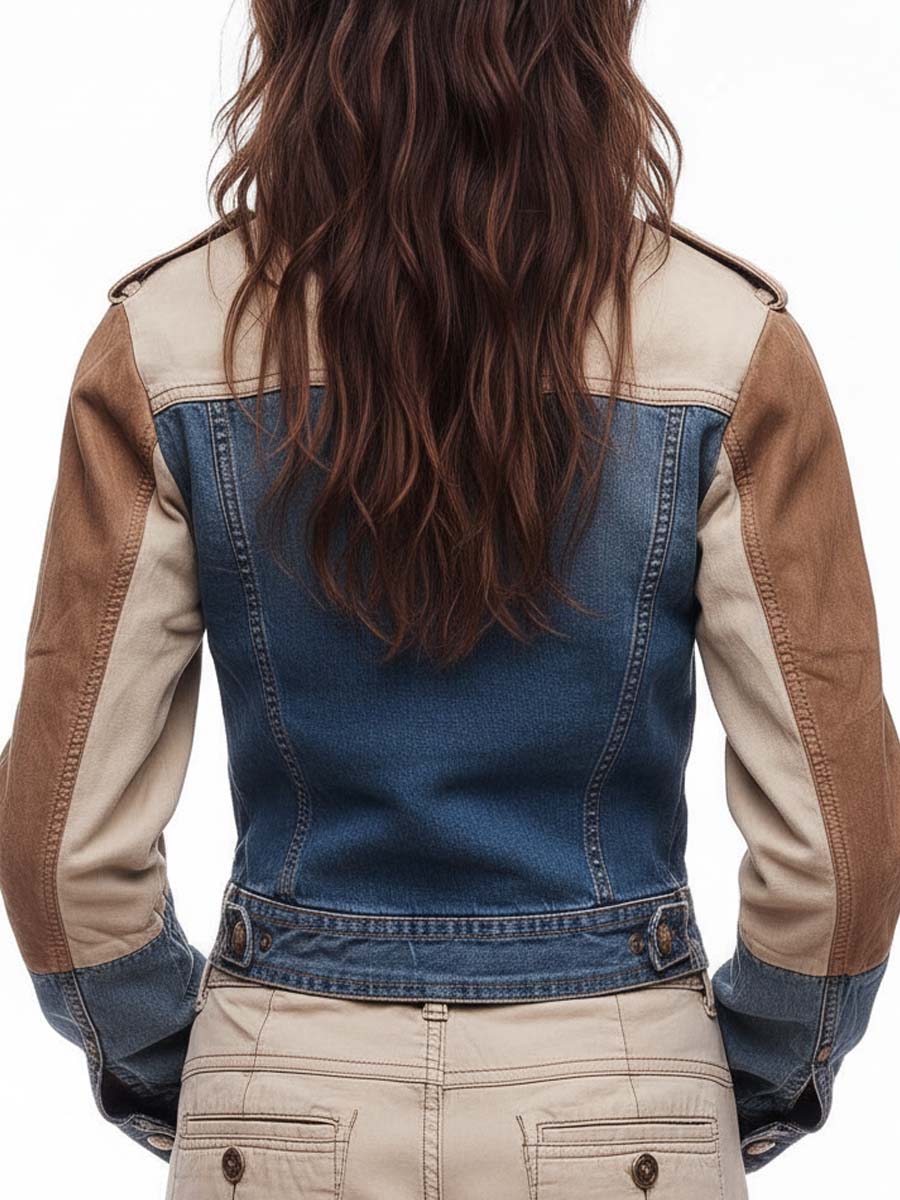 Color-Block Denim And Suede Moto Jacket