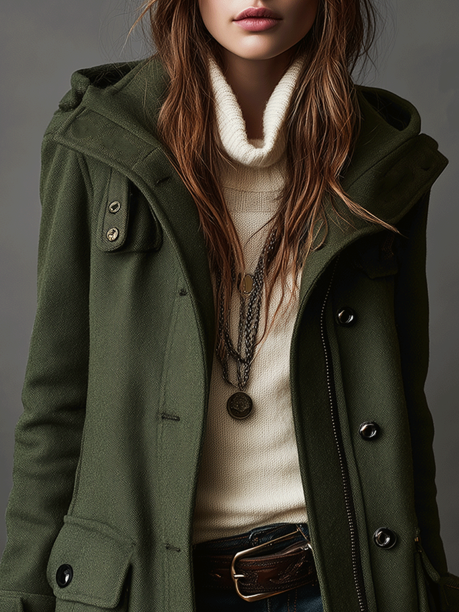Military-Inspired Olive Wool Jacket