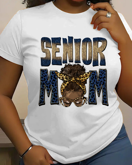 Afro Messy Bun Senior Mom 100% Cotton Crew Neck Short Sleeve Tshirt