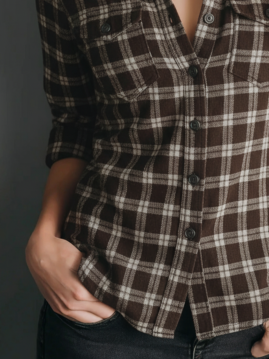 Retro Plaid Long-sleeved Blouse