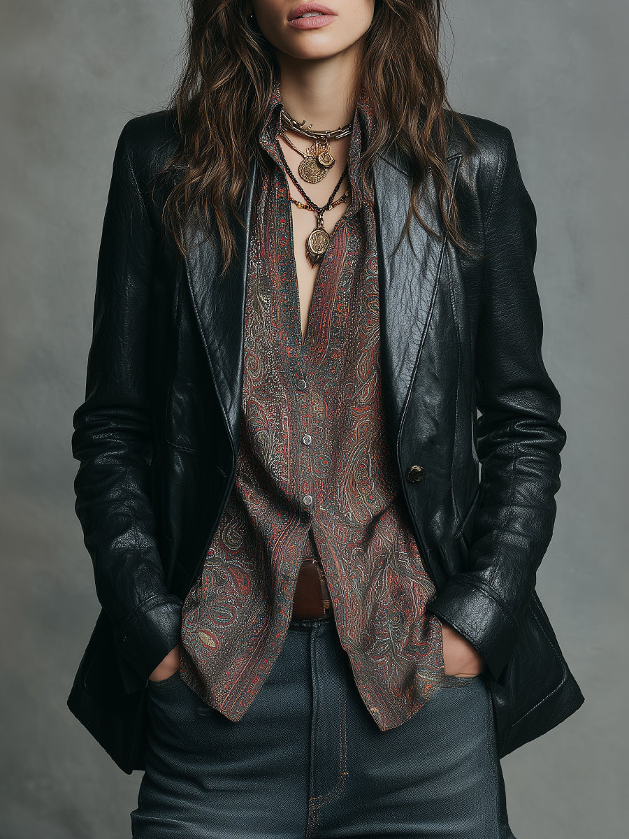 Retro Lapel Single-breasted Eco-friendly PU Blazer