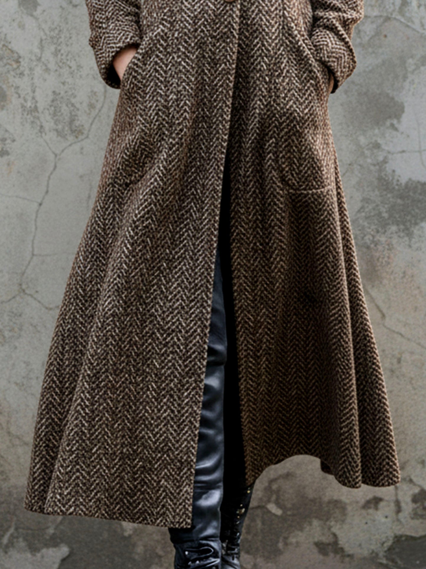 Military Brown Herringbone Wool Tailored Overcoat