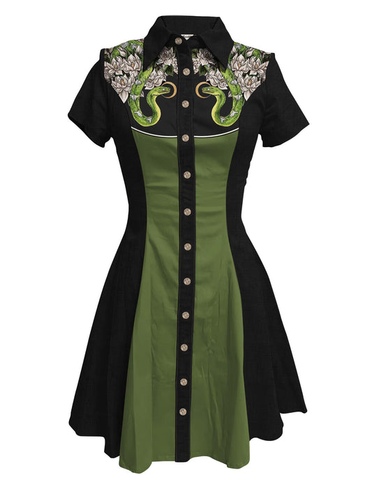 Snake And Flowers - 100% Cotton Dress