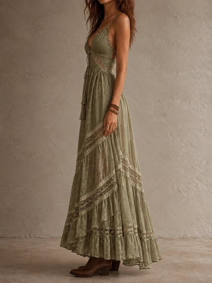 Sage Lace Tassel Maxi Dress