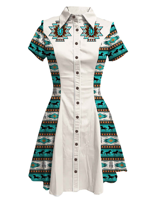 Turquoise Aztec - 100% Cotton Double Pocket Dress