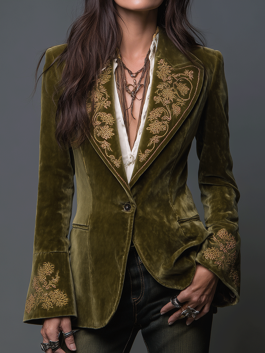 Vintage Baroque Gold Floral Velvet Blazer