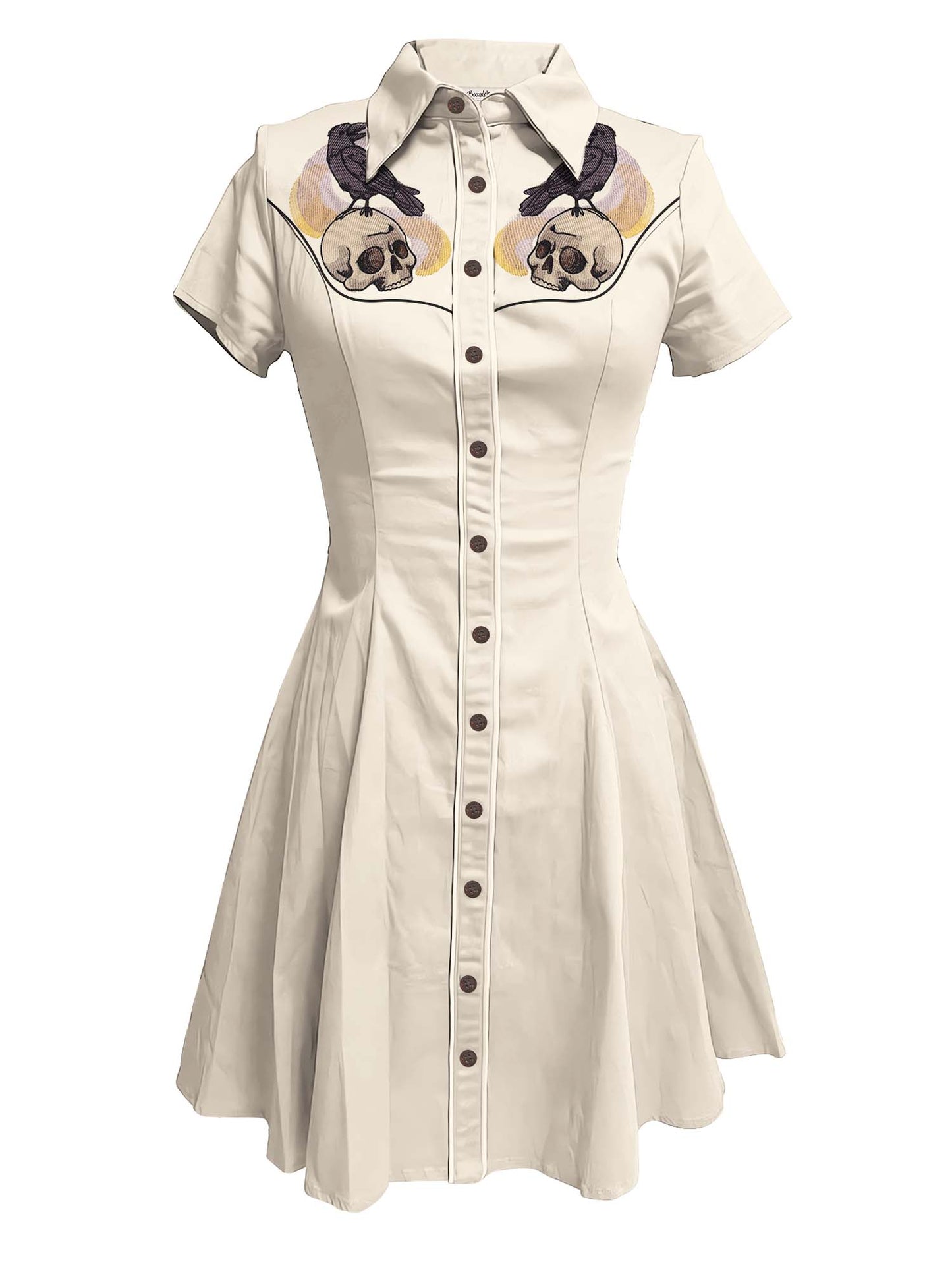 [Embroidery]Crow And Skull - 100% Cotton Dress