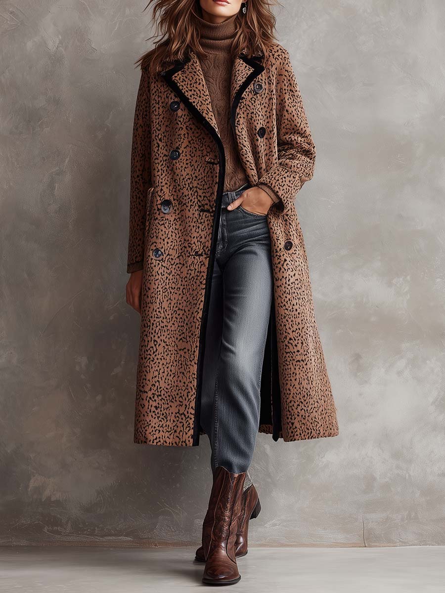Contrast-trimmed Animal-print Textured-knit Coat