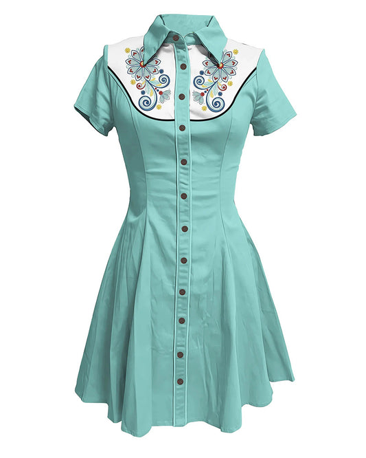 Western Vintage Flower Lapel Shirt Dress