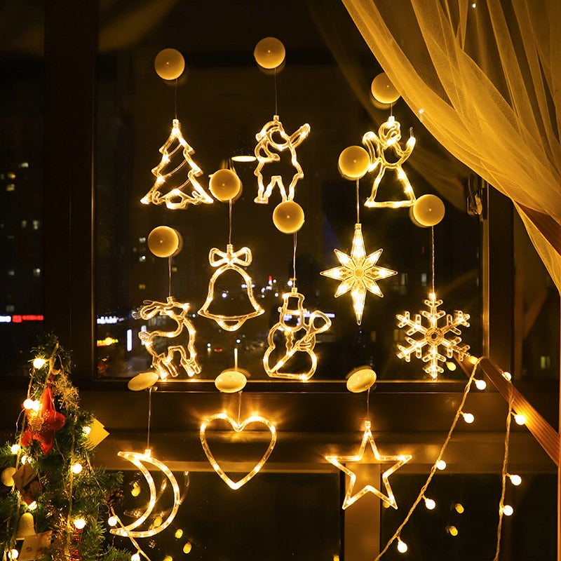 Christmas Ornaments Hanging LED Lights Bedroom Decoration Christmas Decorations Home Window Glass Decoration Warm Battery