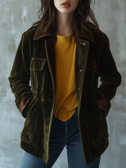 Vintage Workwear Olive Velvet Jacket