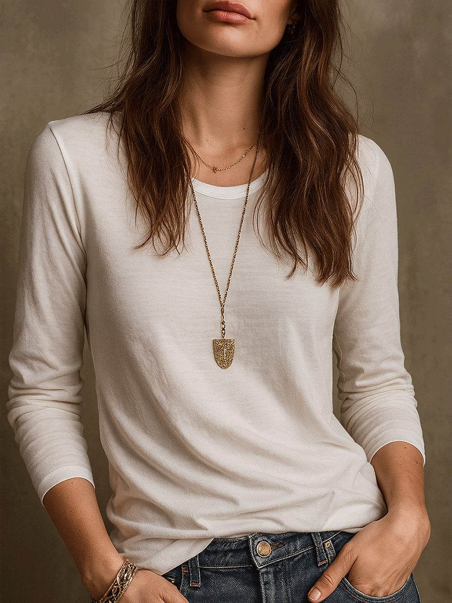 Basic Soft Ivory Everyday Long Sleeve T-shirt