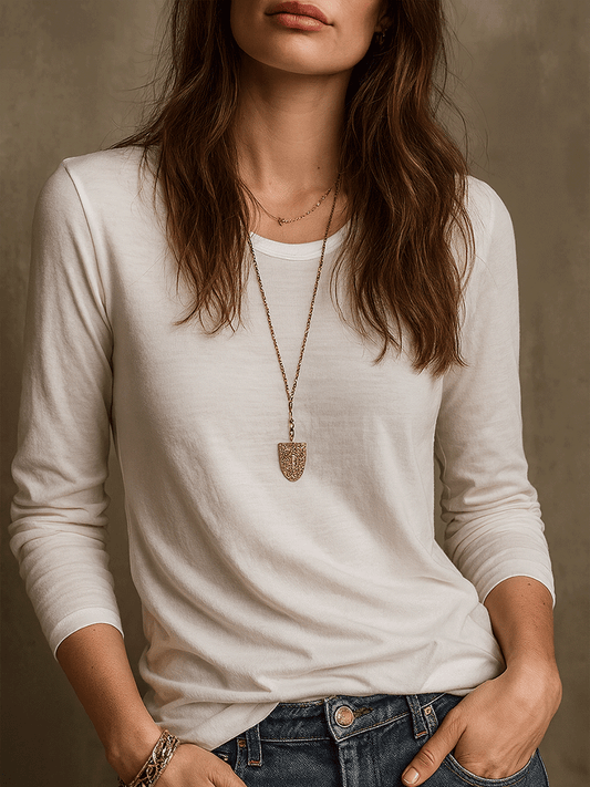 Basic Soft Ivory Everyday Long Sleeve T-shirt